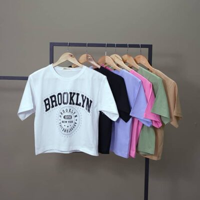 570 - تیشرت کراپ چاپ مدل BROOKLYN بسته 6 عددی ( عمده )