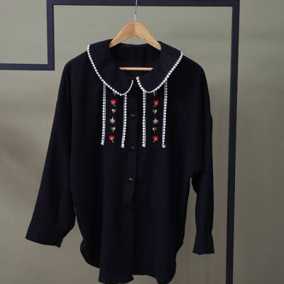 1180-1 - شومیز زنانه سایز بزرگ گلدوزی مدل یقه ب ب  بسته 6 عددی (عمده)