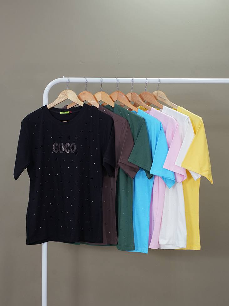 6591 - تیشرت نگینی مدل COCO بسته 7 عددی ( عمده )