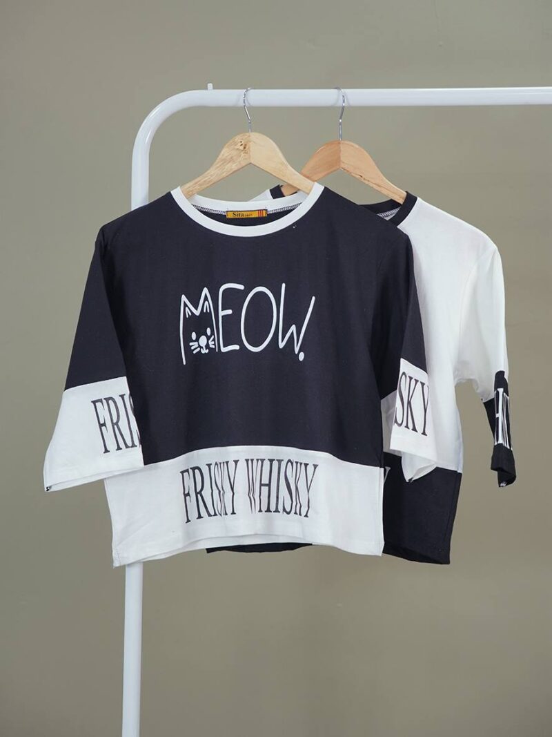 6003 - تیشرت کراپ طرح MEOW بسته 6 عددی ( عمده )