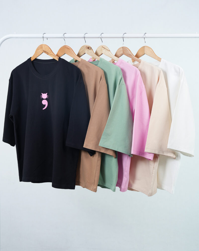 6763 - تیشرت باکسی گربه بسته ۷ عددی (عمده)